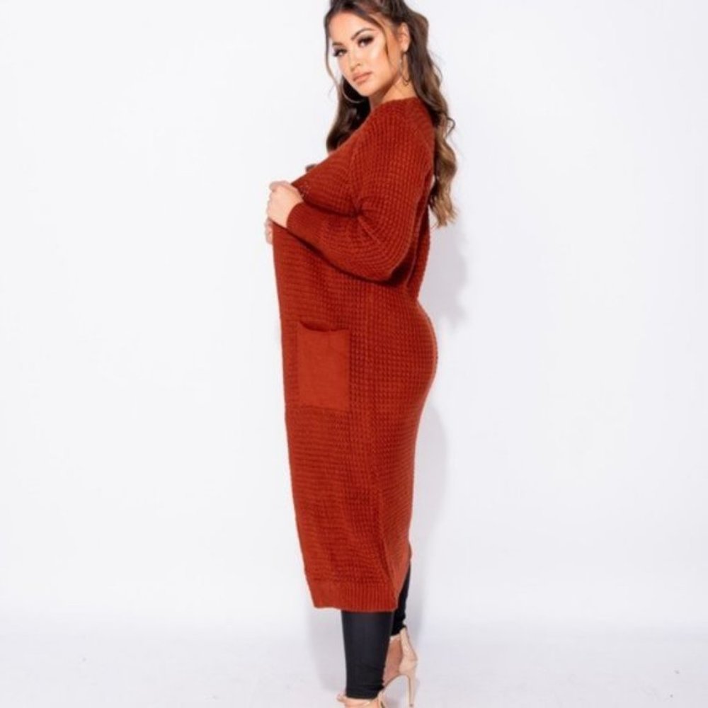 Knitted Long Sleeve Open Front Long Maxi Cardigan Sweater Duster - Picture 5 of 9